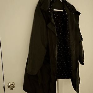 A down long - mid length army green winter coat. Slightly worn coat.